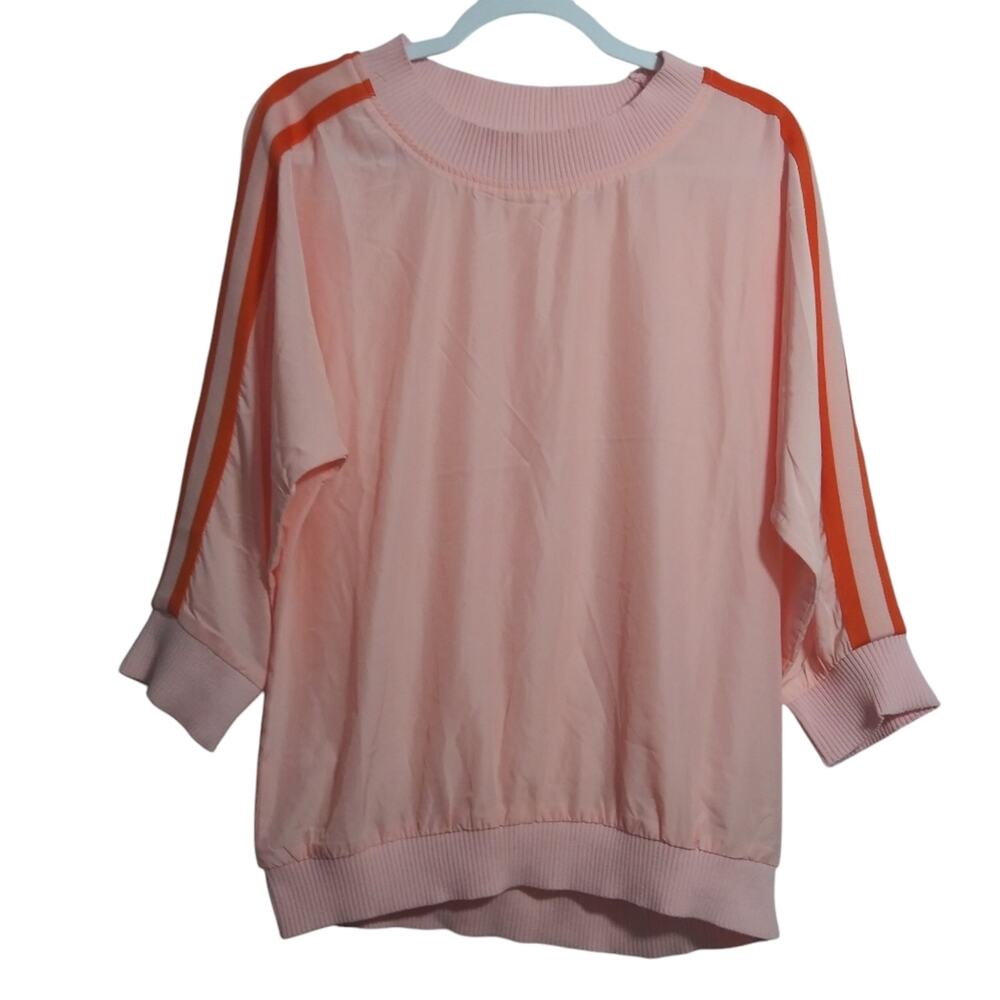 Shinestar Gold Pink Orange Stripe Retro Crew Neck Lightweight Top Size L